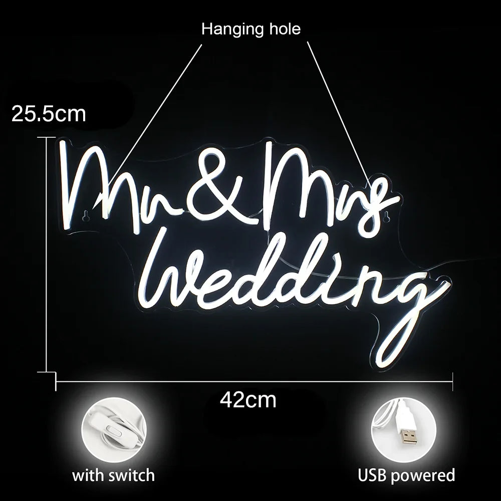 Mr & Mrs Wedding 5V USB LED neon sign