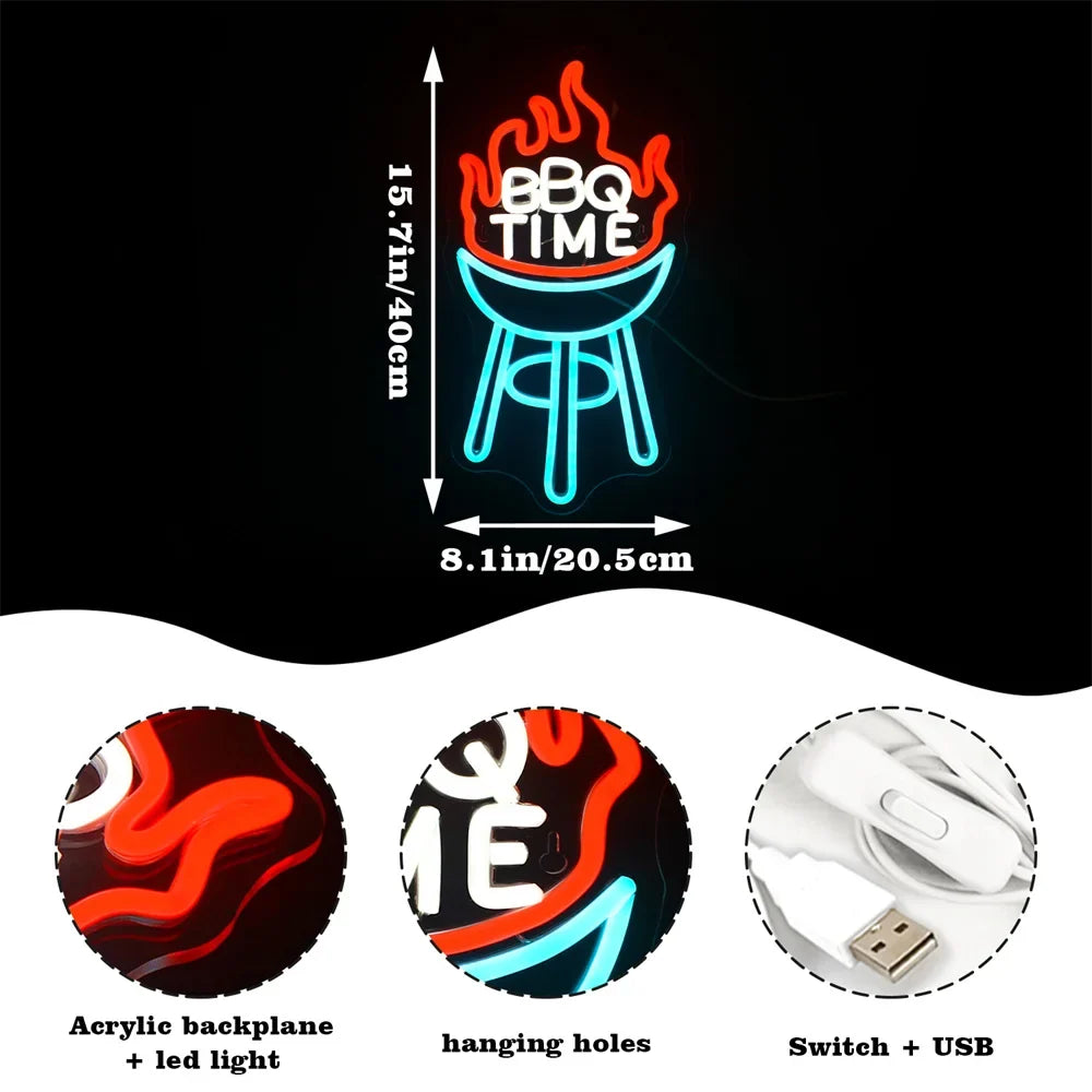 BBQ Time 5V USB LED neon sign
