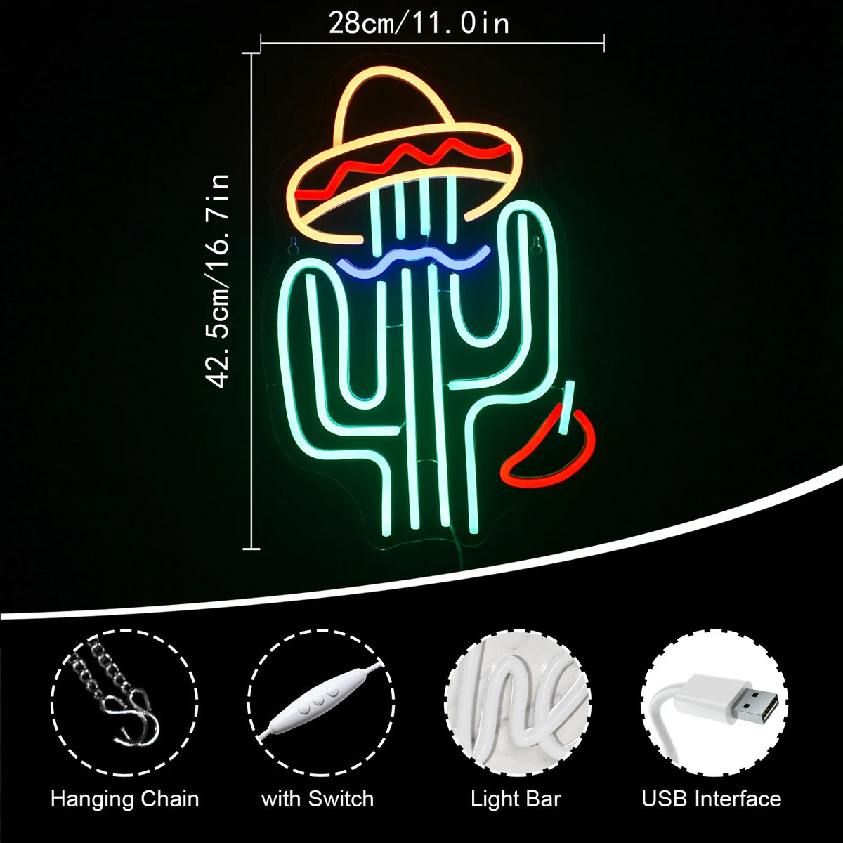 Cactus 5V USB LED neon sign