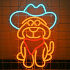 Enseigne néon LED USB 5 V Chien cow-boy — 31 × 42 cm