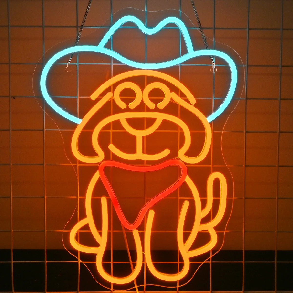 Enseigne néon LED USB 5 V Chien cow-boy — 31 × 42 cm
