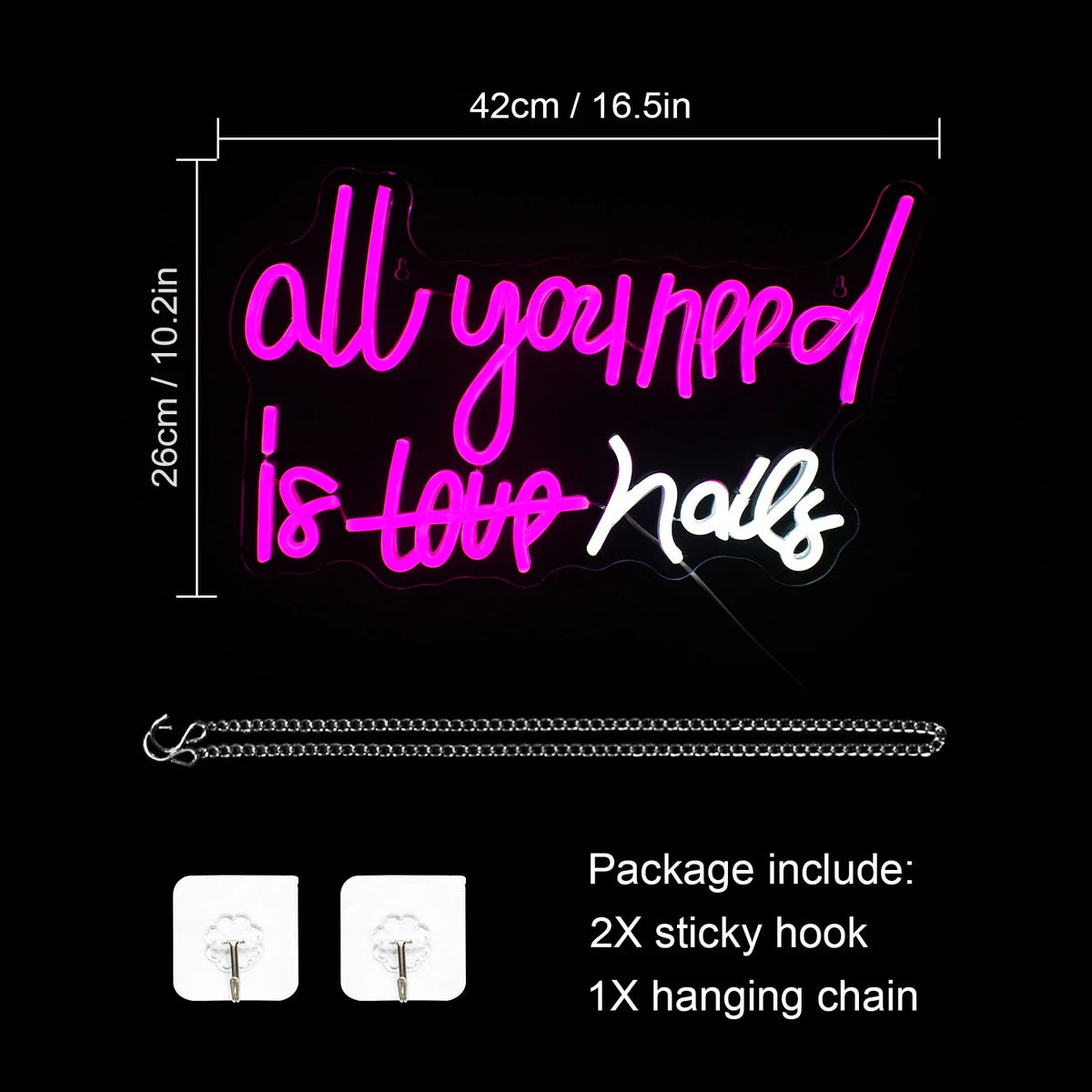 All You Need is Lashes 5V USB LED neon sign – Pink White