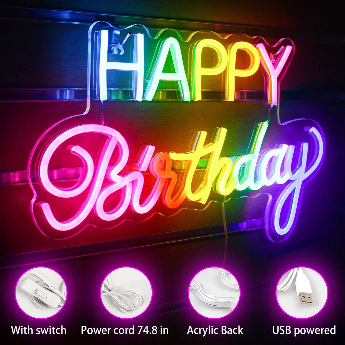 Happy Birthday Designs 5V USB LED neon sign