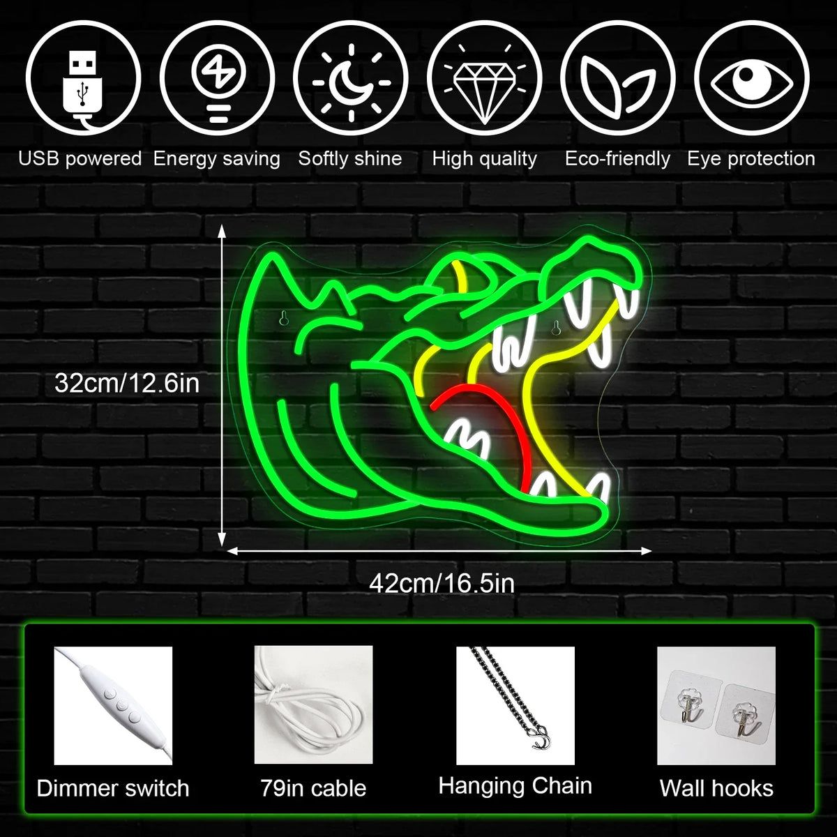 Enseigne néon LED USB 5 V Alligator