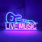 Enseigne néon LED USB 5 V Guitare « Live Music » — 42 × 24 cm