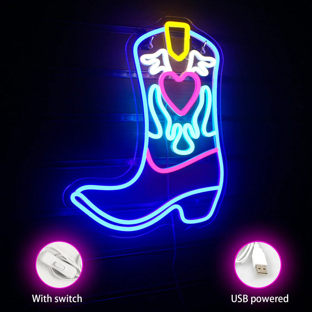 Enseigne néon LED USB 5 V Botte de cow-boy