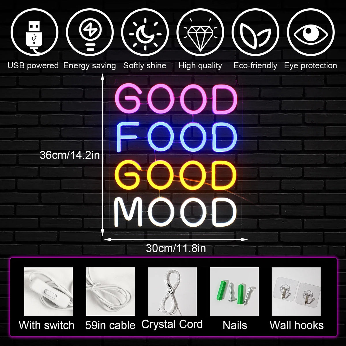Good Food Good Mood 5V USB LED neon sign