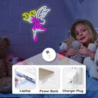 Enseigne néon LED USB 5 V Fée volante et lune