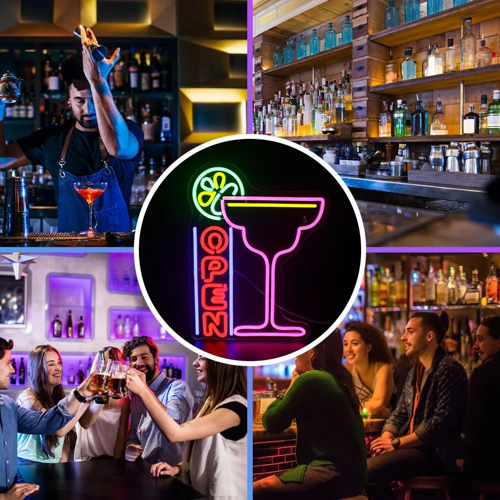 Enseigne néon LED USB 5 V Cocktails Open