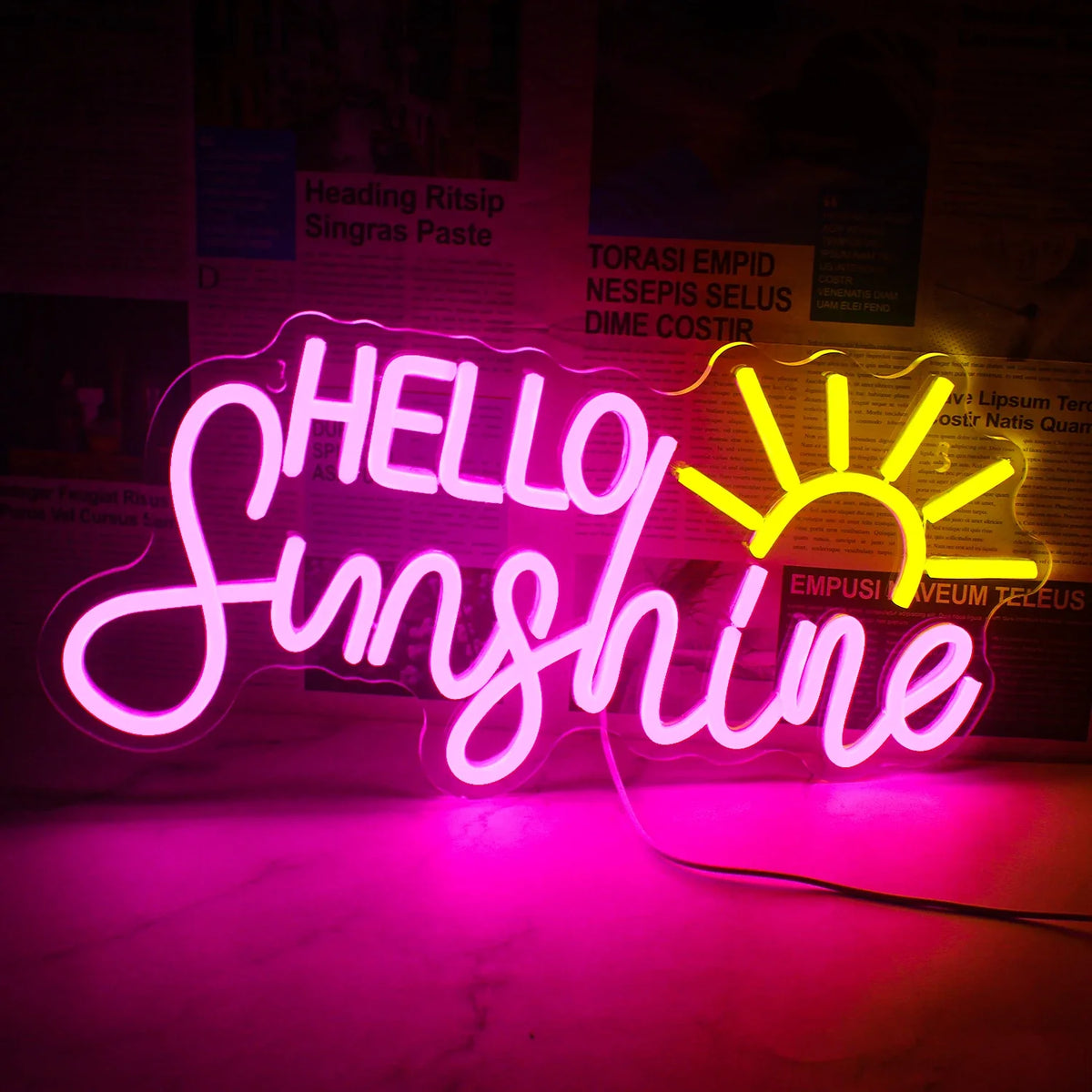 Enseigne néon LED USB 5 V Hello Sunshine — rose