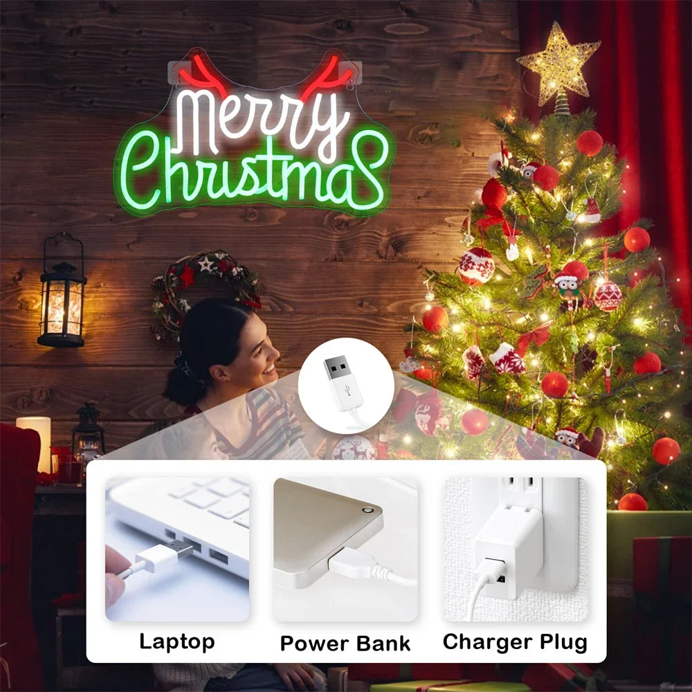 Green Red Merry Christmas 5V USB LED neon sign