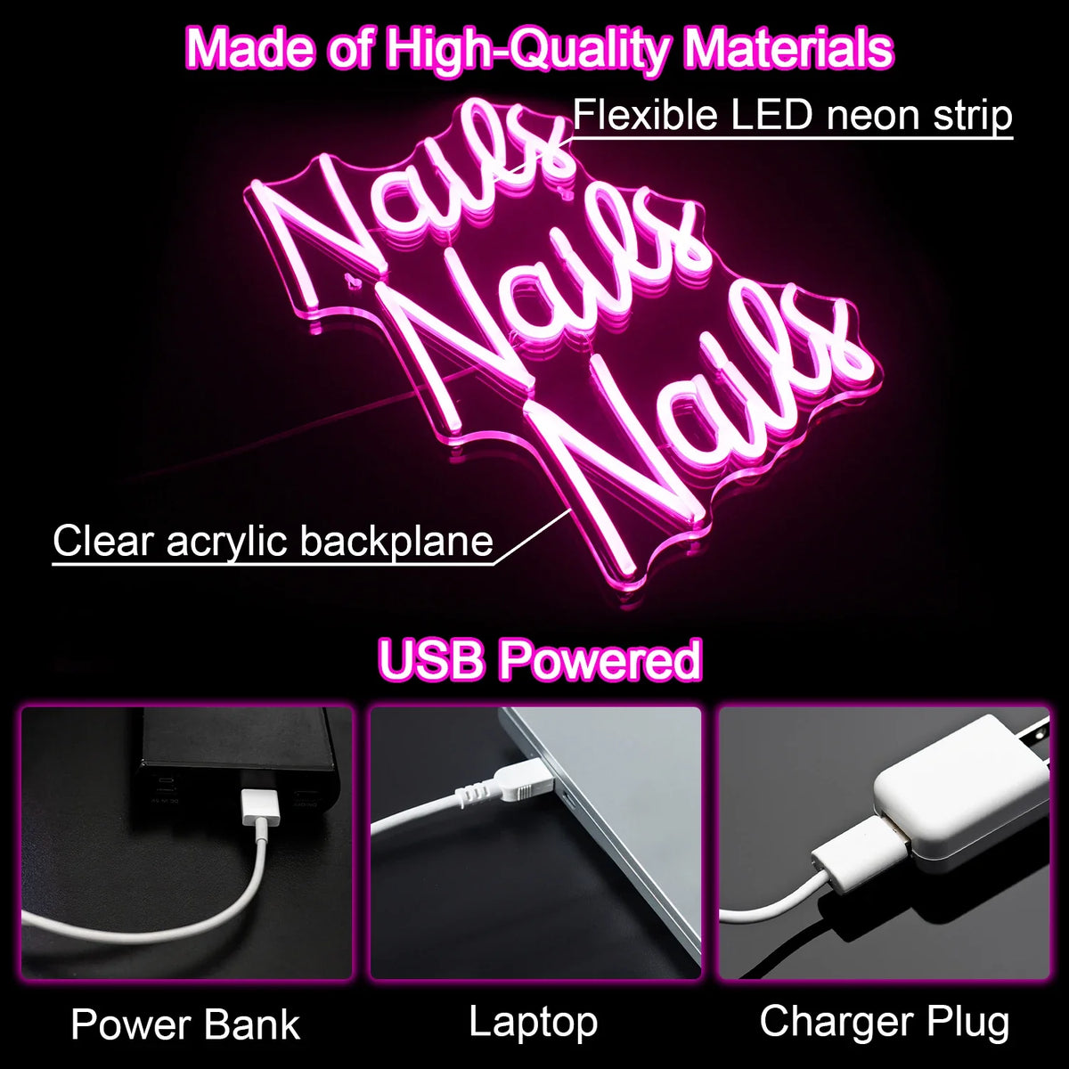 Nails 5V USB LED neon sign