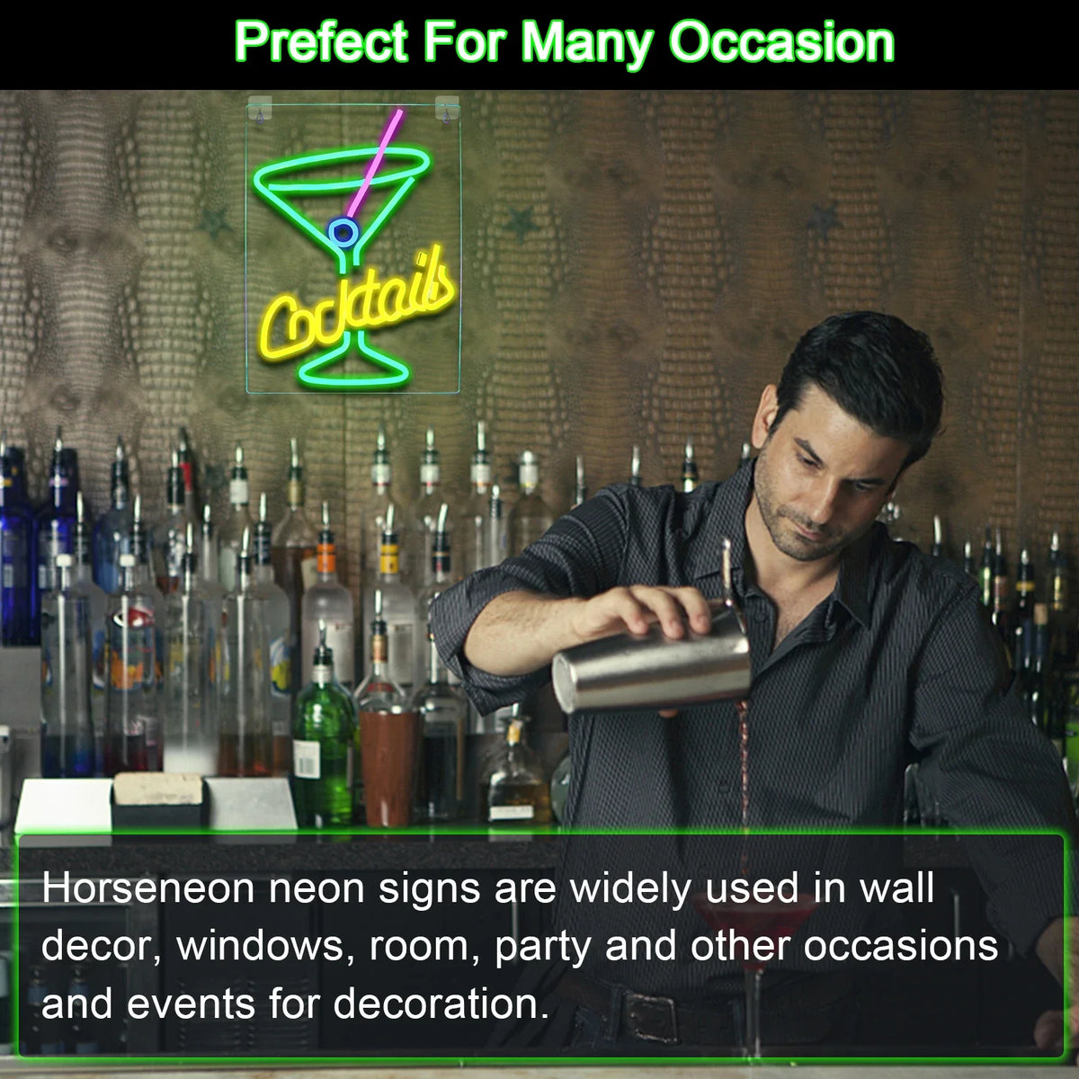 Green Cocktails 5V USB LED neon sign