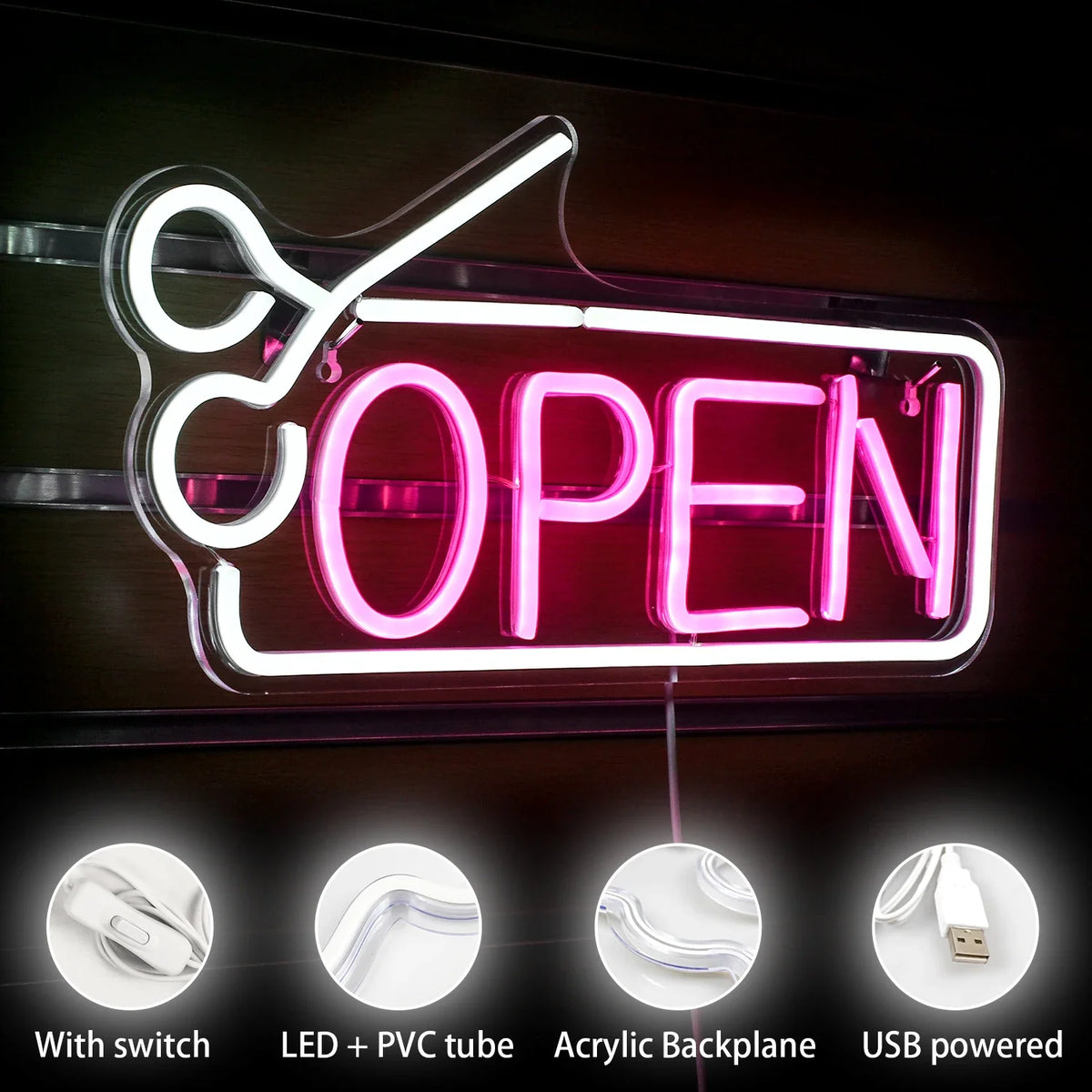 Hair Salon Open 5V USB LED neon sign