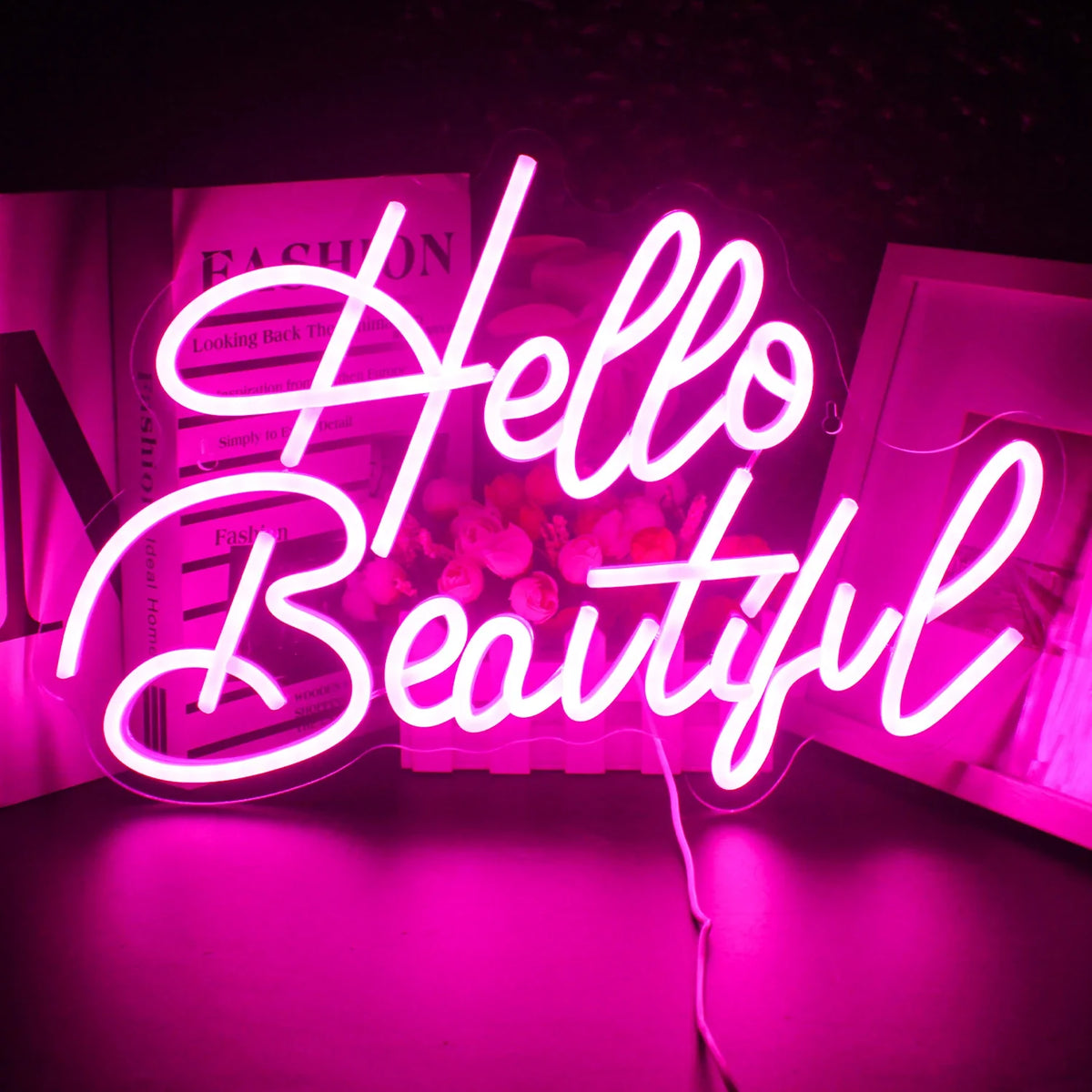 Enseigne néon LED USB 5 V Hello Beautiful — rose