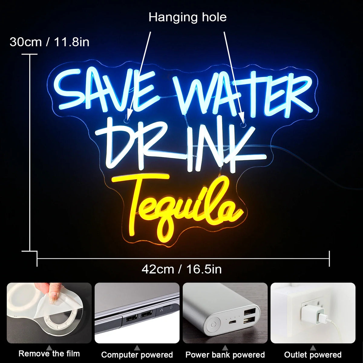 Enseigne néon LED USB 5 V Save Water Drink Tequila