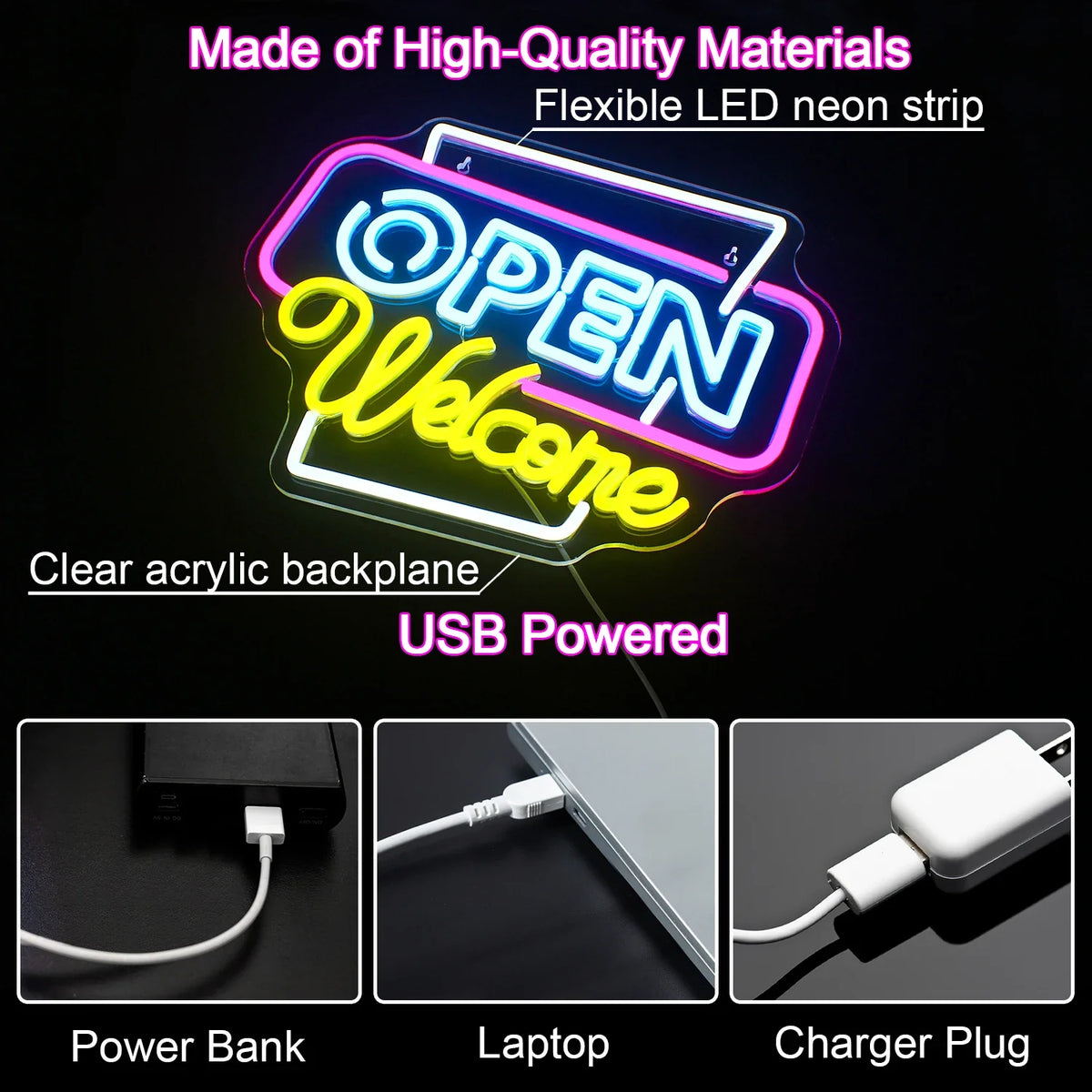 Enseigne néon LED USB 5 V Open Welcome
