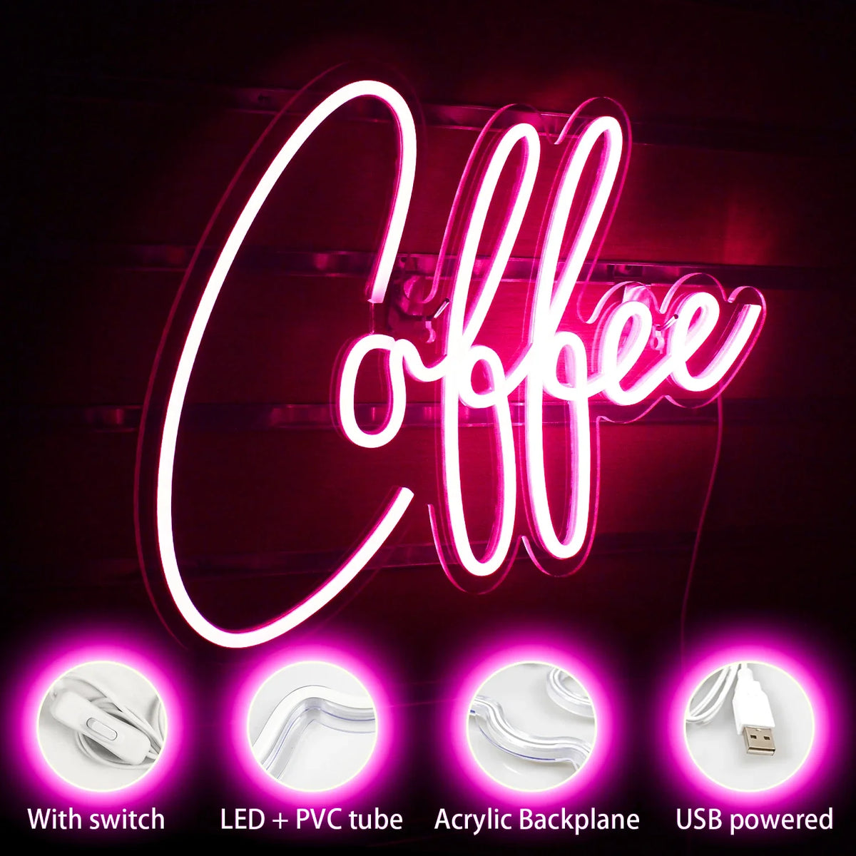 Enseigne néon LED USB 5 V Coffee rose