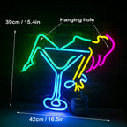 Enseigne néon LED USB 5 V Femme et verre à cocktail