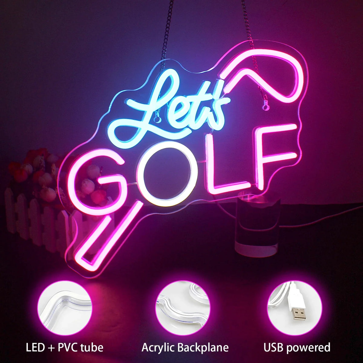 Enseigne néon LED USB 5 V Let's Golf