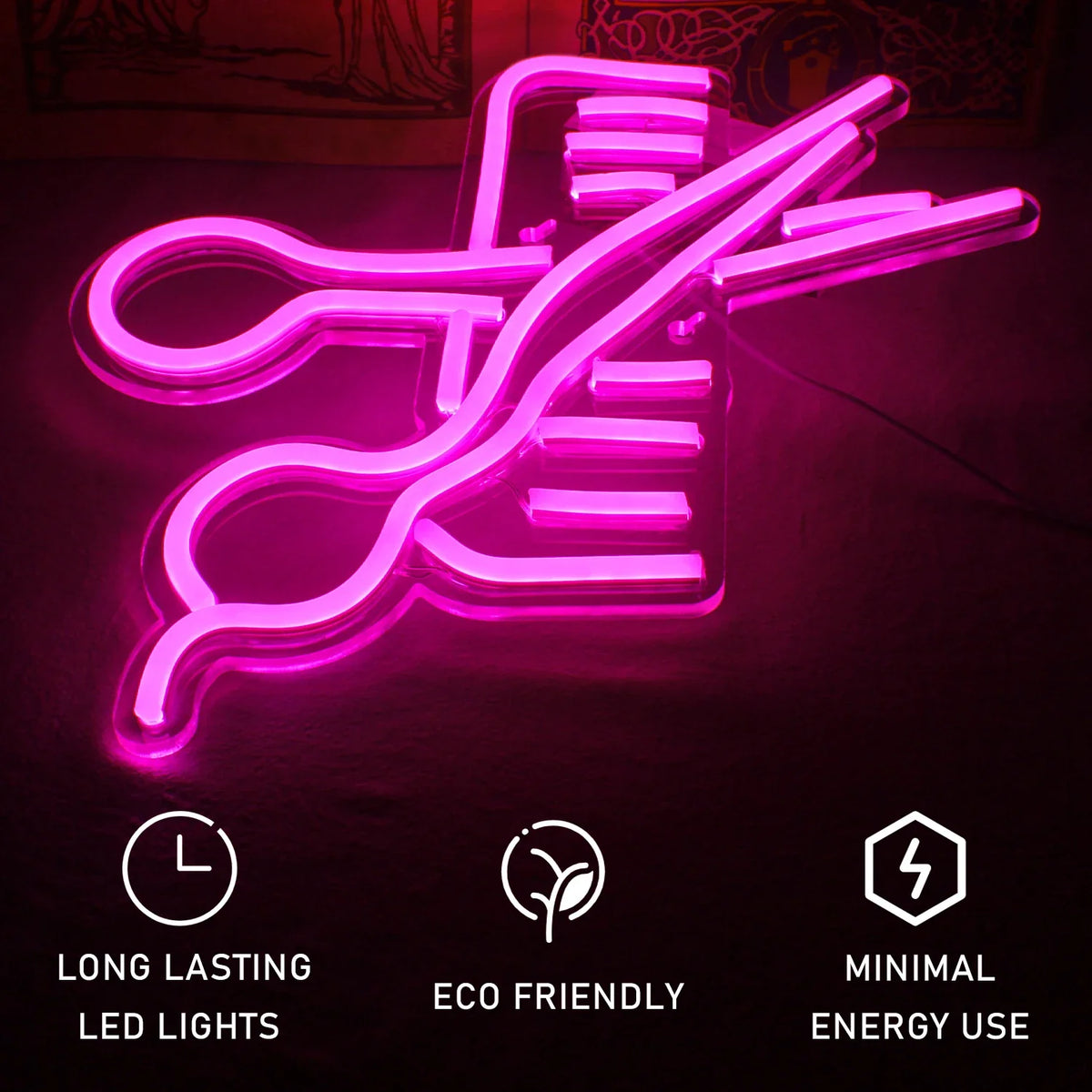 Enseigne néon LED USB 5 V Ciseaux et peigne