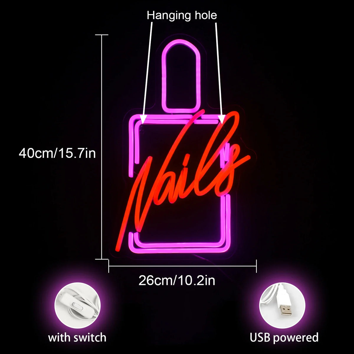 Nails 5V USB LED neon sign