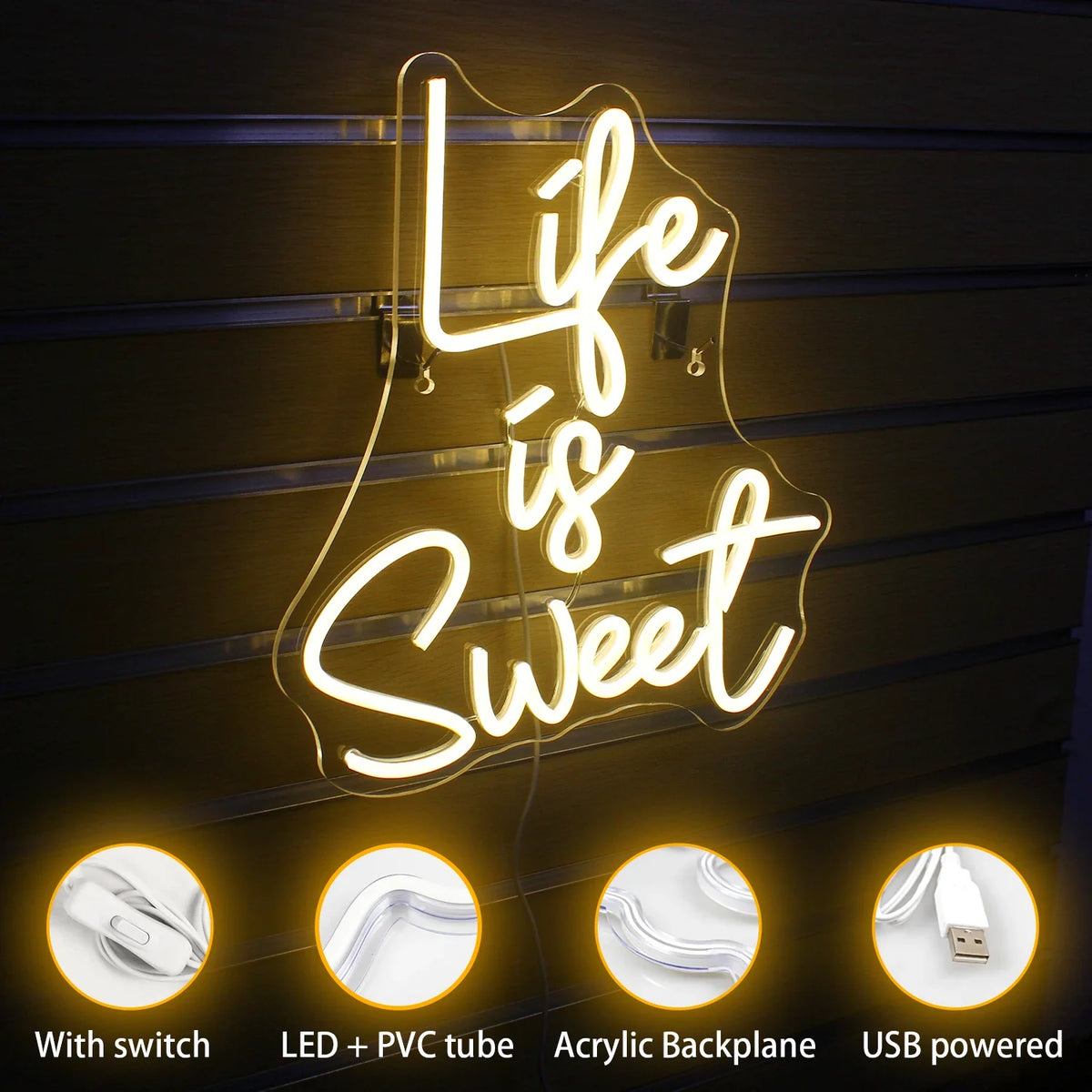 Enseigne néon LED USB 5 V Life is Sweet