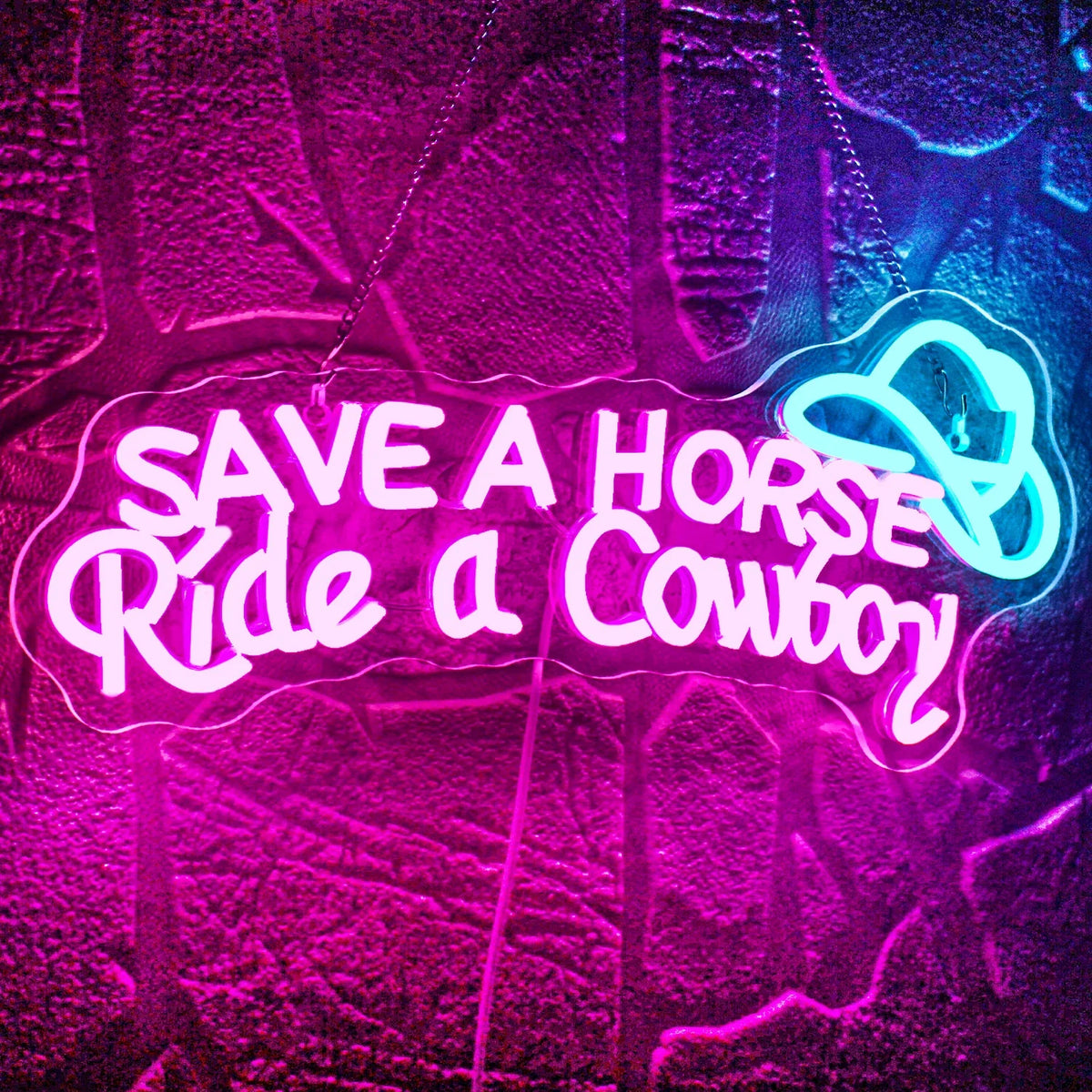 Enseigne néon LED USB 5 V Save A Horse Ride a Cowboy — 42 × 18,5 cm