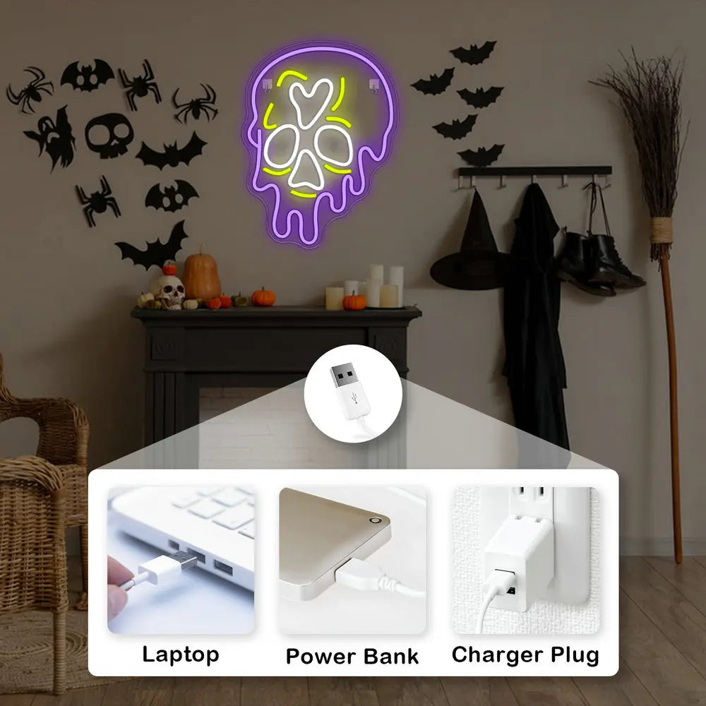 Enseigne néon LED USB 5 V Crâne violet