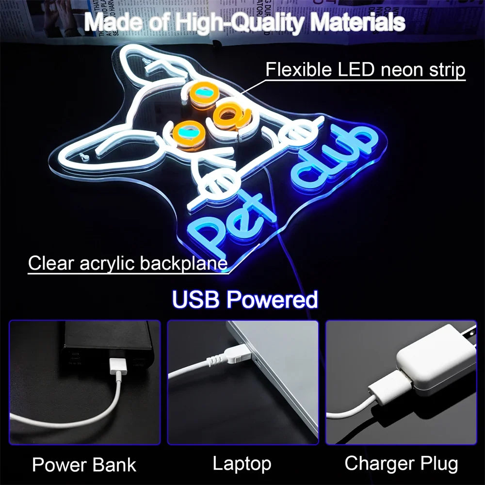 Pet Club 5V USB LED neon sign