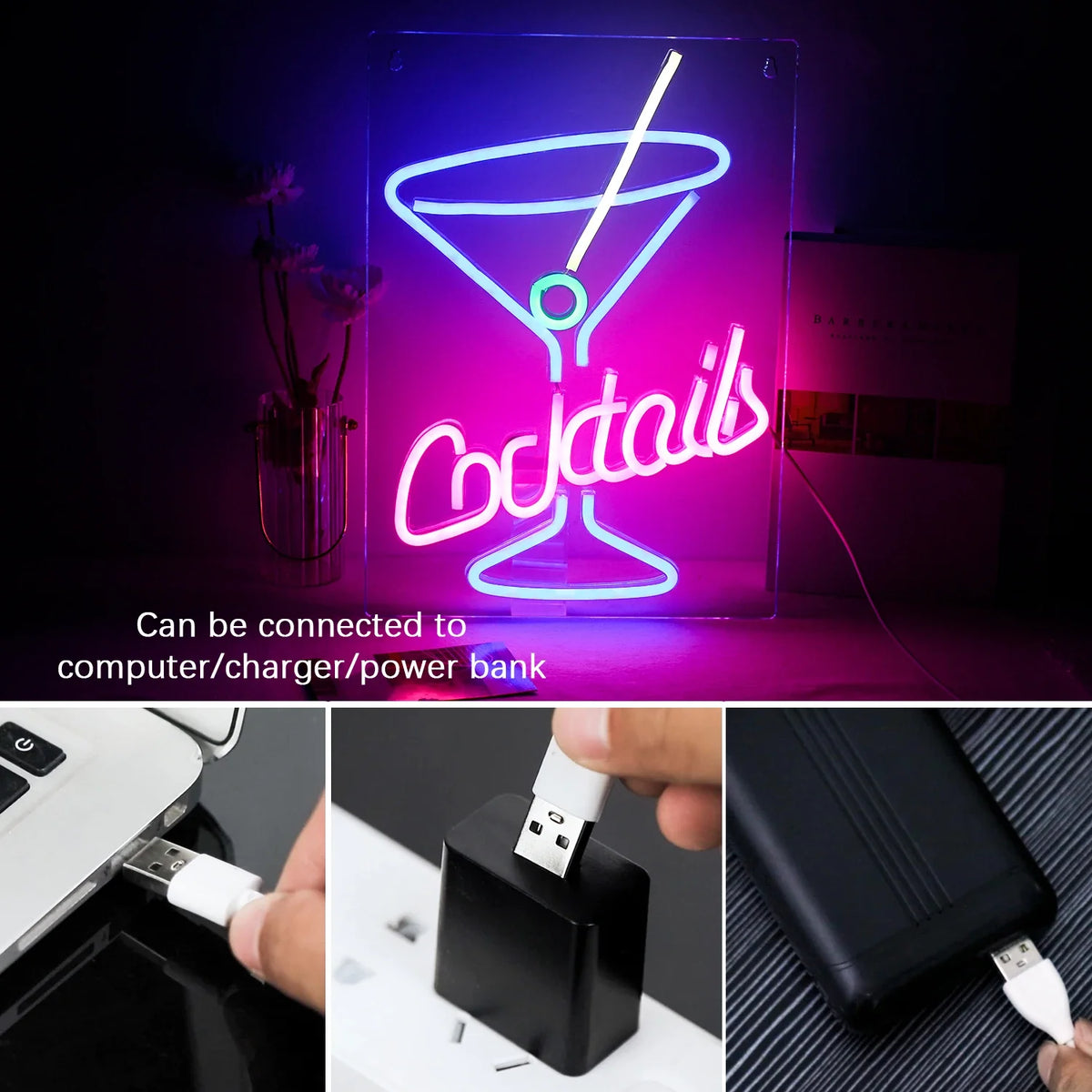 Cocktails 5V USB LED neon sign