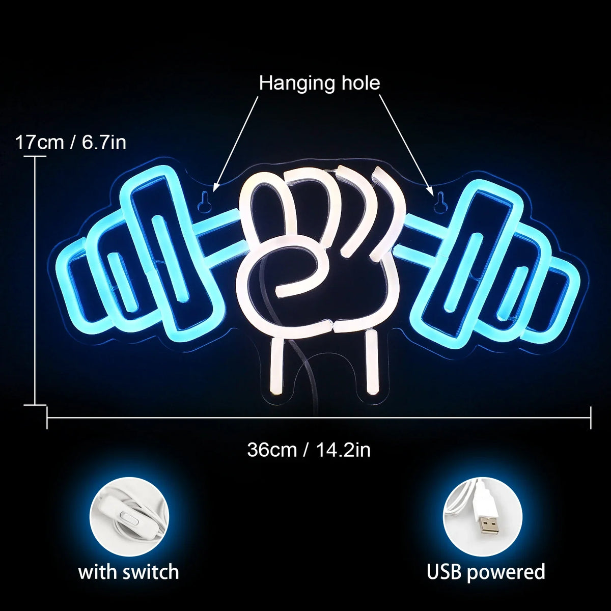Barbell Weightlifting 5V USB LED neon sign