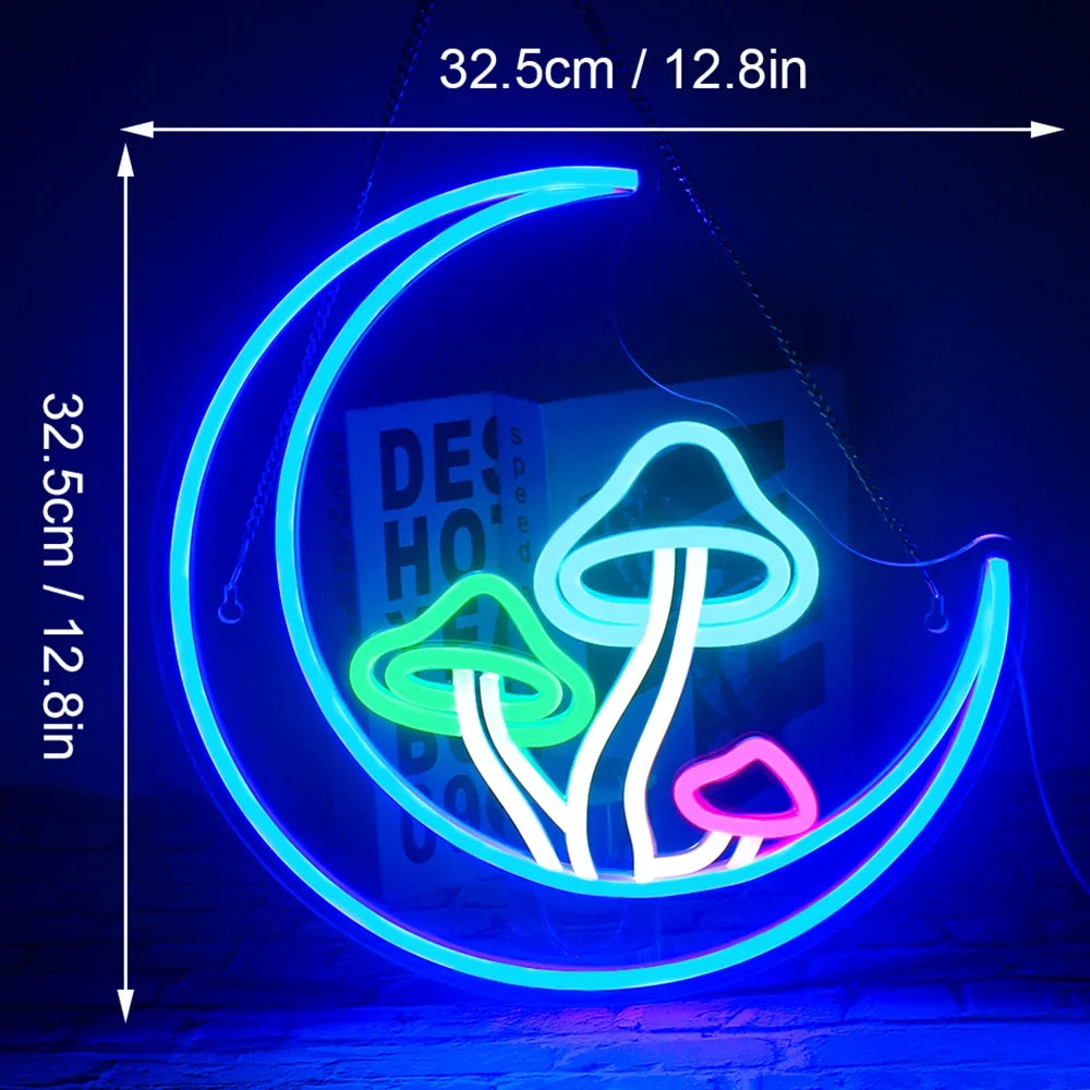 Moon Mushroom 5V USB LED neon sign – 32.5X32.5cm