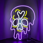 Enseigne néon LED USB 5 V Crâne violet — 31 × 42 cm