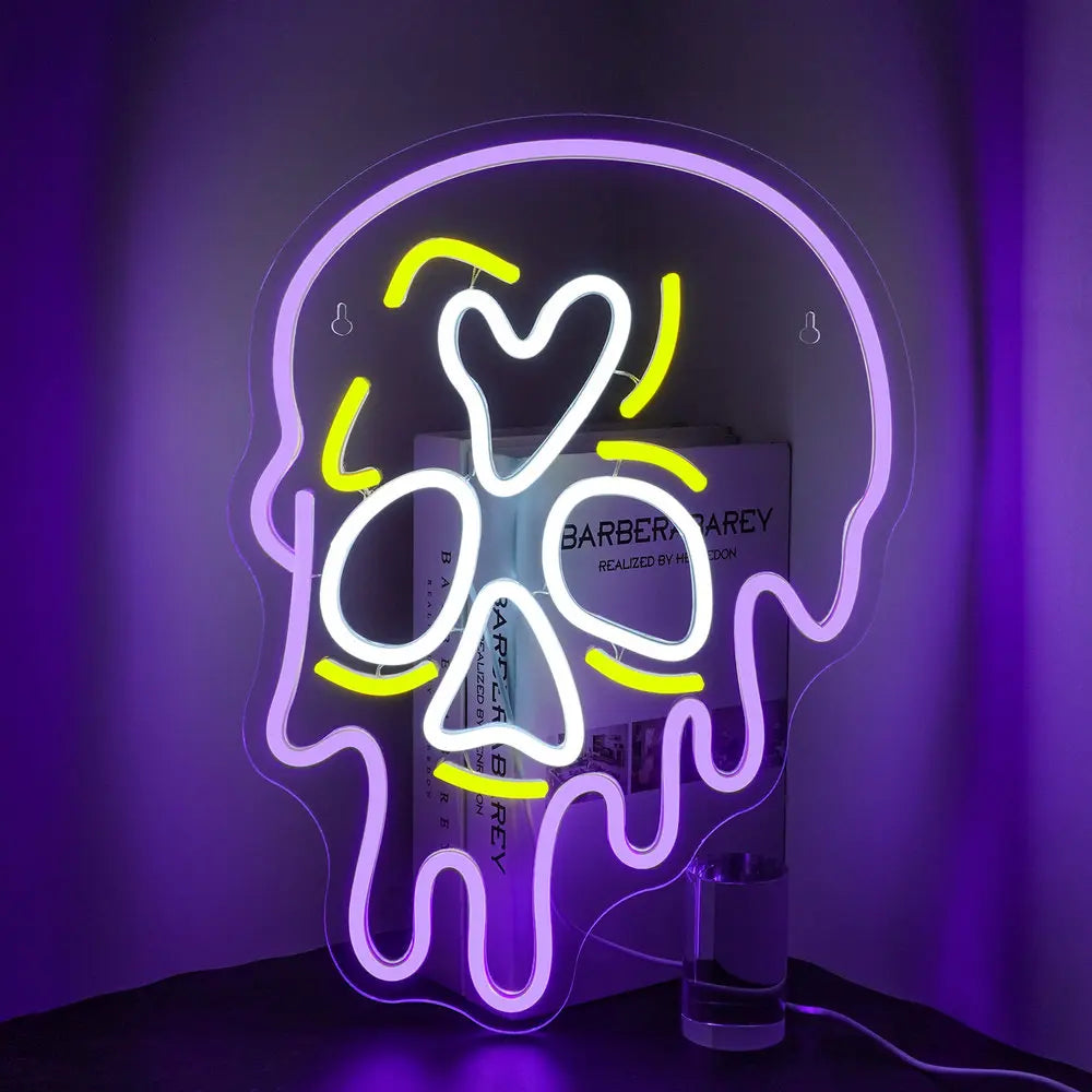 Enseigne néon LED USB 5 V Crâne violet — 31 × 42 cm