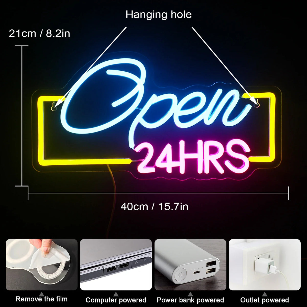 24HRS Open 5V USB LED neon sign