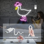 Pink White Cowboy Duck 5V USB LED neon sign