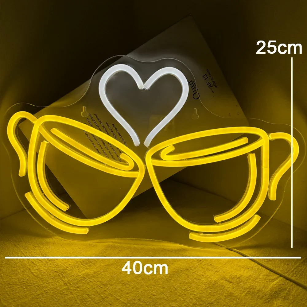 Coffee Cheers Heart 5V USB LED neon sign