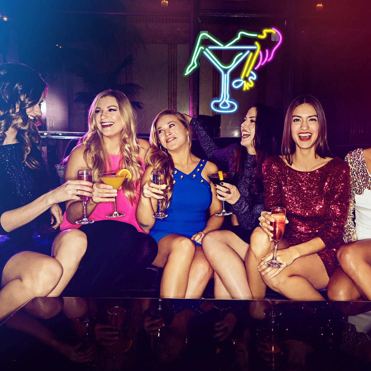 Enseigne néon LED USB 5 V Femme et verre à cocktail