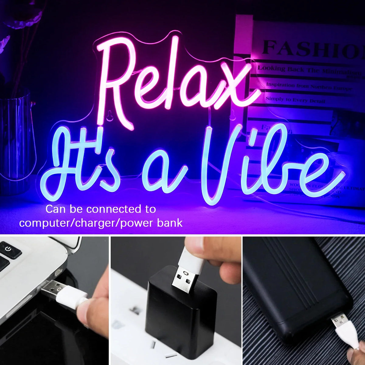 Enseigne néon LED USB 5 V Relax It's a Vibe