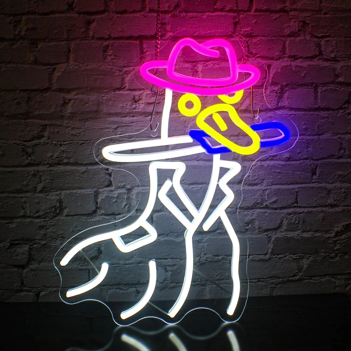 Enseigne néon LED USB 5 V Canard cow-boy — 30 × 36,1 cm